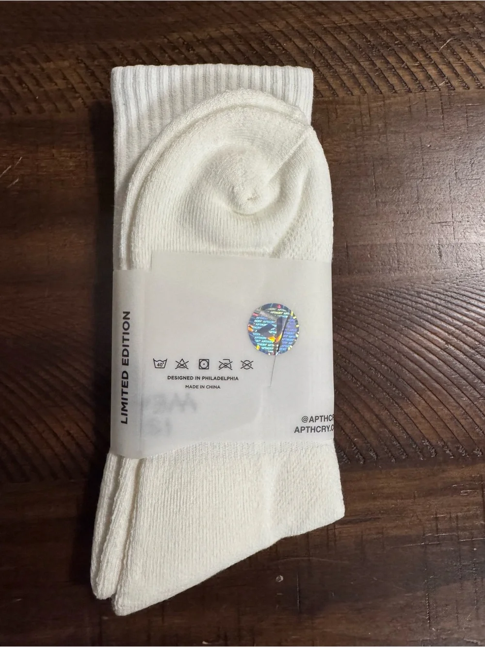 APTHCRY Men's White Crew Socks with Red Rose Accent